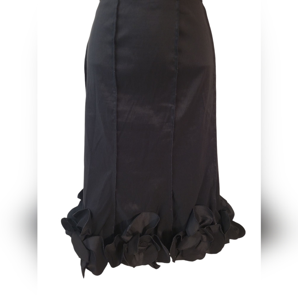 KM Collections By Milla Bell Black Ruffle Satin Maxi Skirt Size 14